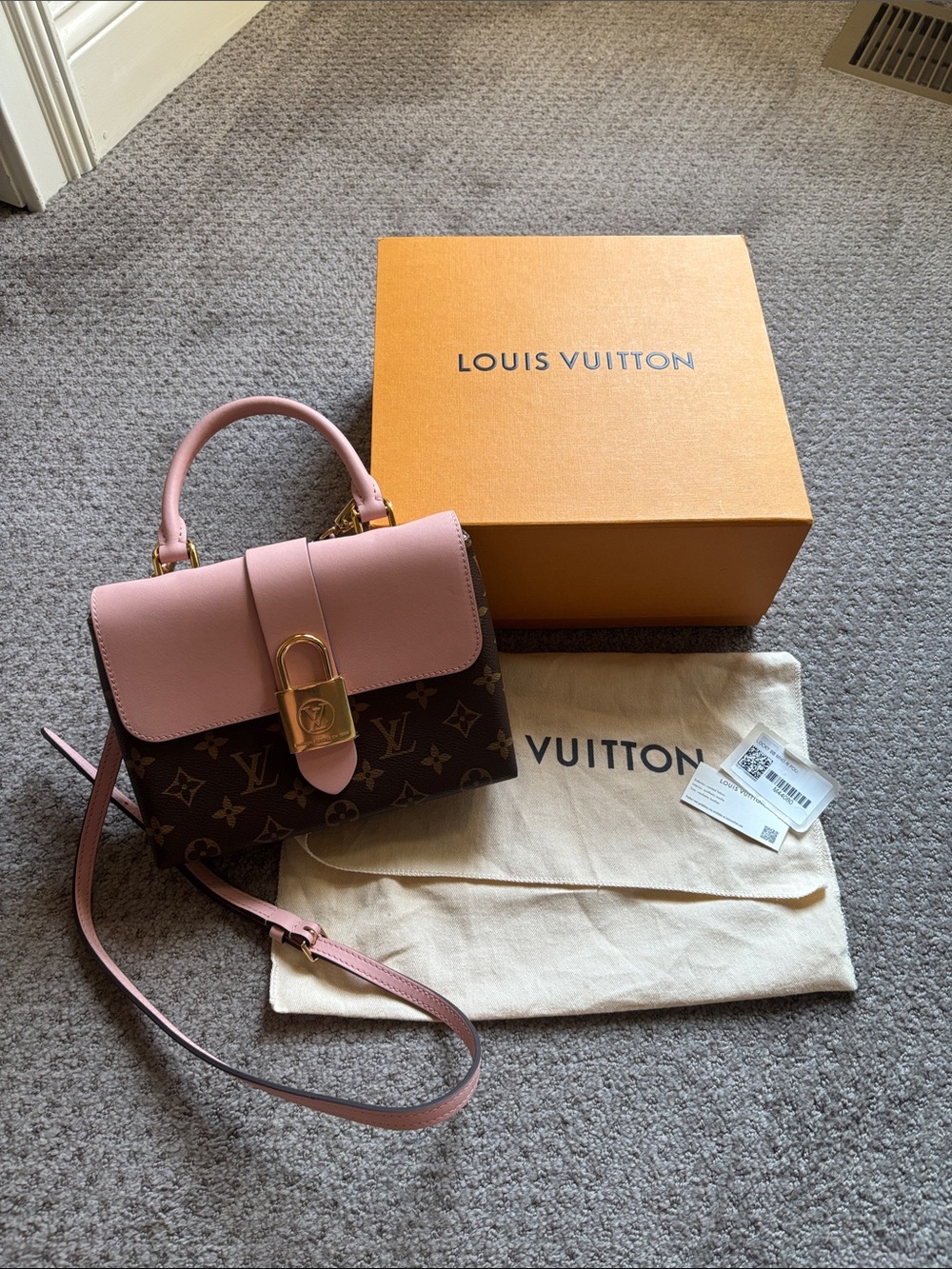Louis Vuitton BB Locky Monogram Satchel with Pink Leather Trim